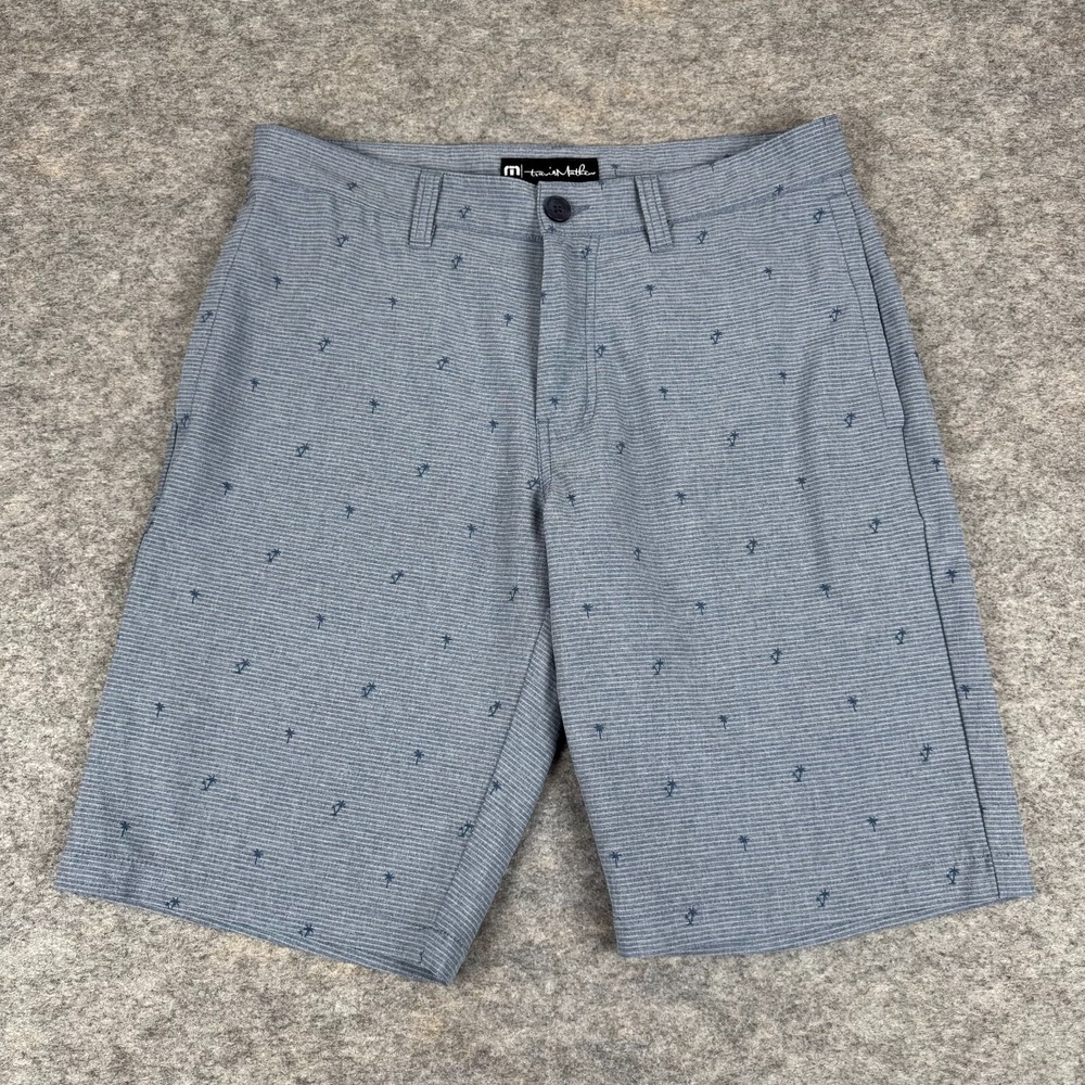 Travis Mathew Chino‎ Shorts 11" Striped Palm Trees Pockets Blue Mens 32